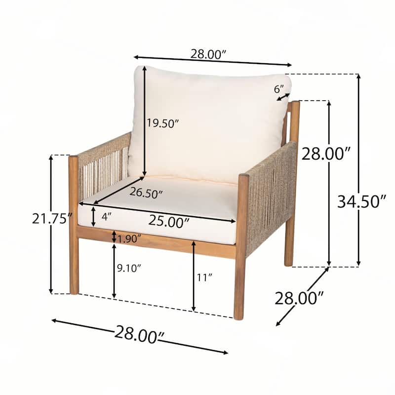 Outdoor Woven Lounge Chair with Solid Wood Frame and Comfortable Polyester Cushions