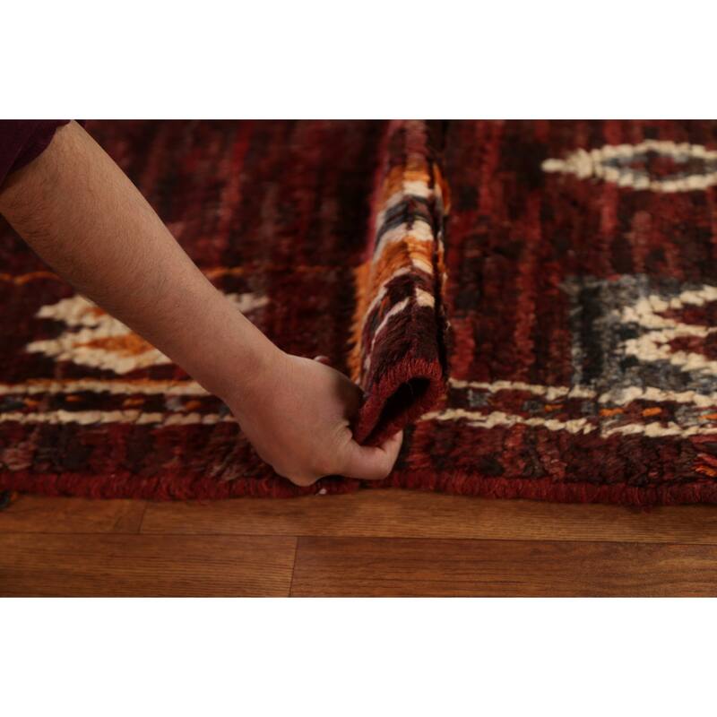 Hand Knotted Oriental 100% Wool Carpet Modern Tribal Red Moroccan Area Rug - 9' 7'' X 6' 10''