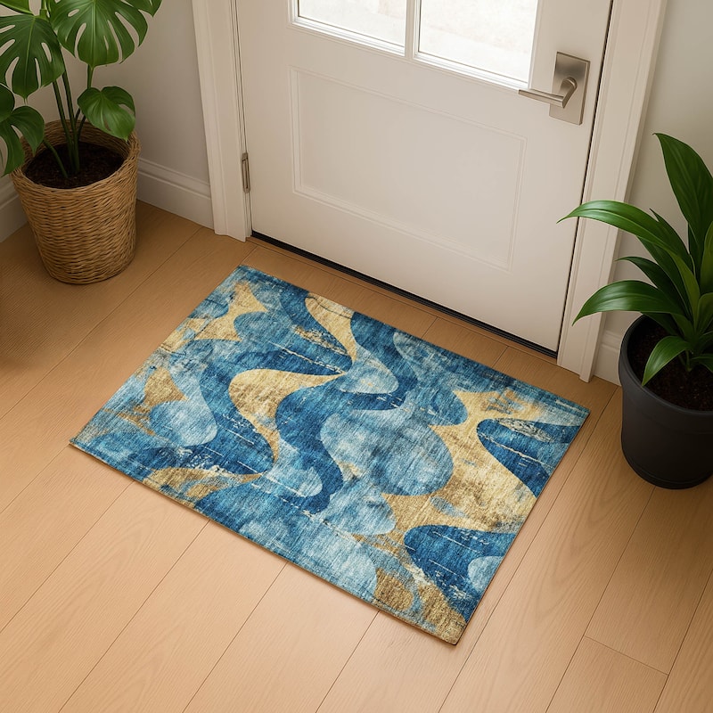 Premium Washable Super Soft Contemporary Mayfield Rug - Teal - 1'8" x 2'6"