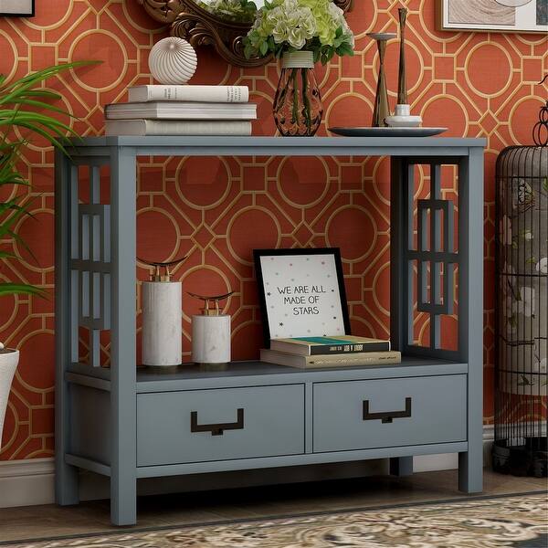 Shop Console Sofa Table With Two Bottom Drawers Antique Navy
