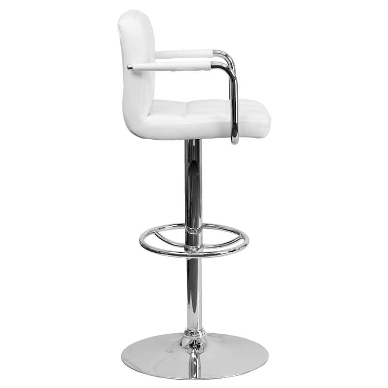 Quilted Vinyl Adjustable Height Barstool with Arms and Chrome Base - 20"W x 18"D x 36.75" - 45.25"H