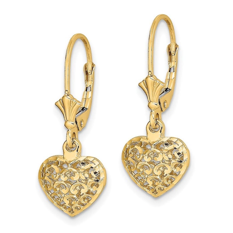Curata 14k Gold 3 d Mini Sparkle Cut Puffed Love Heart Leverback Earrings Jewelry Gifts for Women