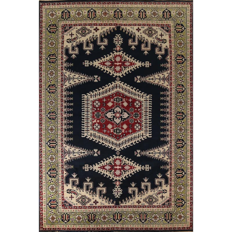 Dark Navy Blue Heriz Serapi Oriental Large Rug Handmade Wool Carpet - 9'8"x 13'10"