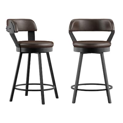 Grinzau Faux Leather Metal Swivel Stools (Set of 2)