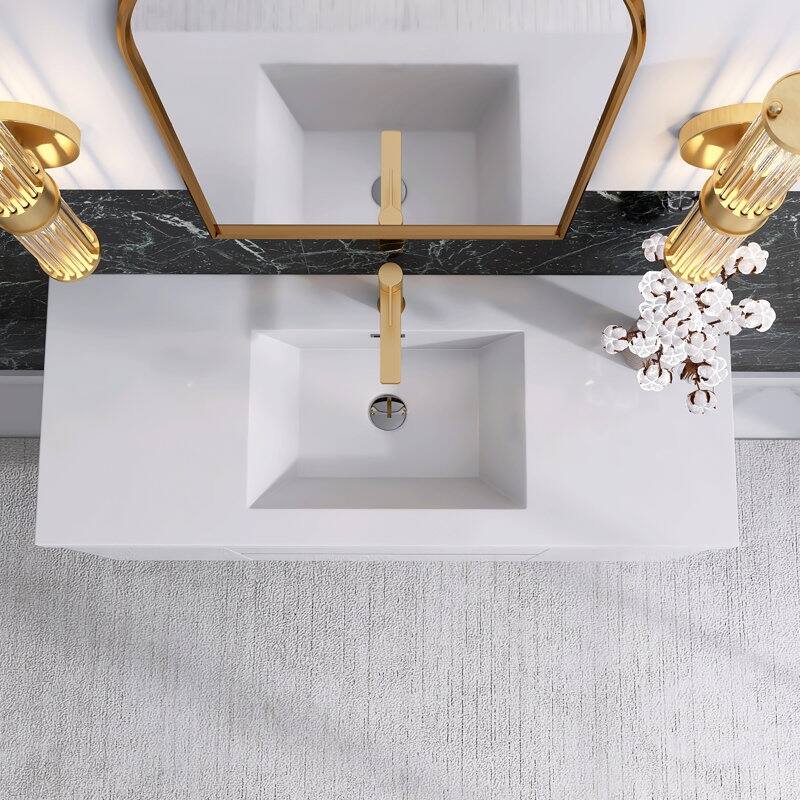 24"/30"/36"/48" Wall-Mounted 2-drawer Bathroom Vanity Set with Integrated Resin Sink