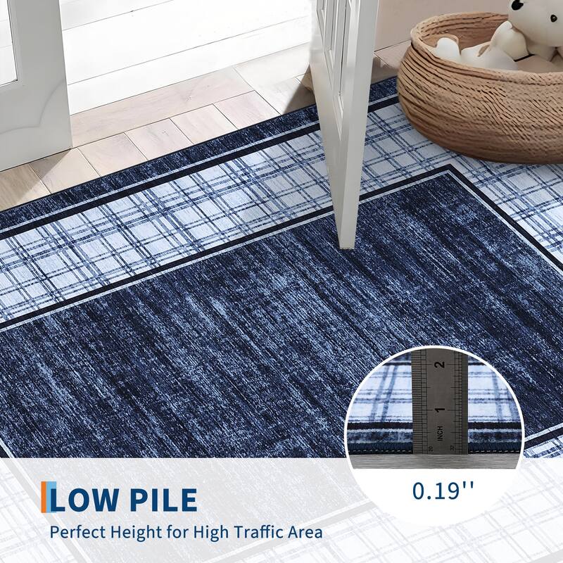 Modern Bordered Rug Farmhouse Plaid Area Rugs for Living Room Bedroom, Indoor Accent Carpet Home Decor