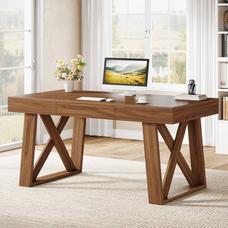 55" Executive Desk with Drawer - Brown