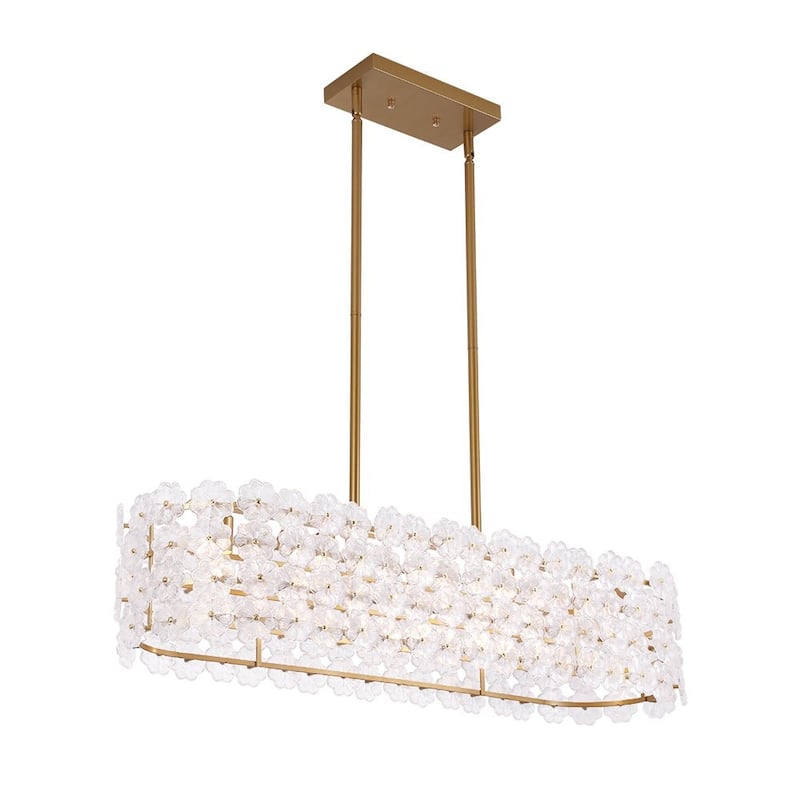 Glam 5-Light Glass Blossom Lantern Linear Island Chandelier 36.2 in