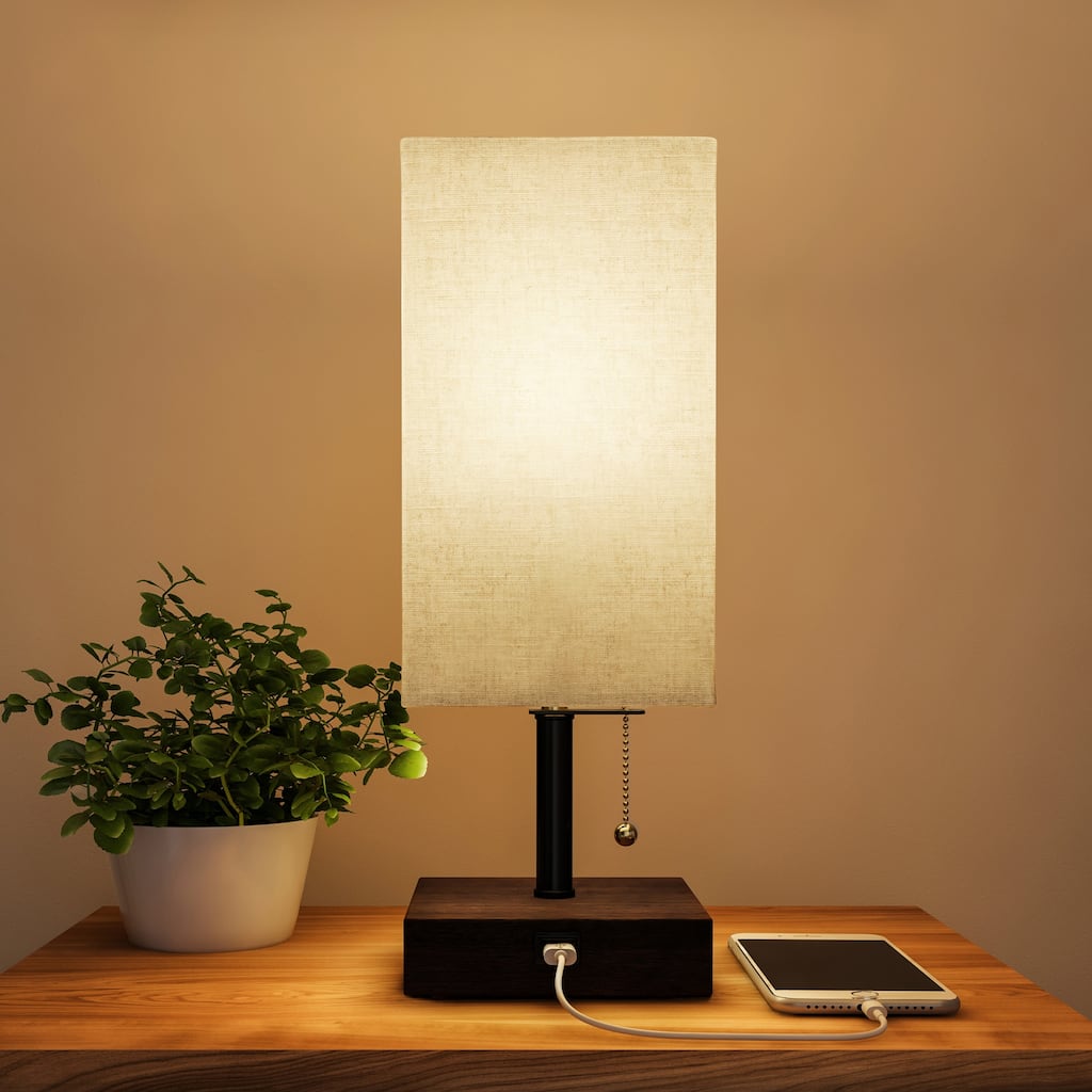 Lavish Home Rectangle Bedside Desk lamp with Charging outlet and USB - (L) 5" x (W) 5" x (H) 14"