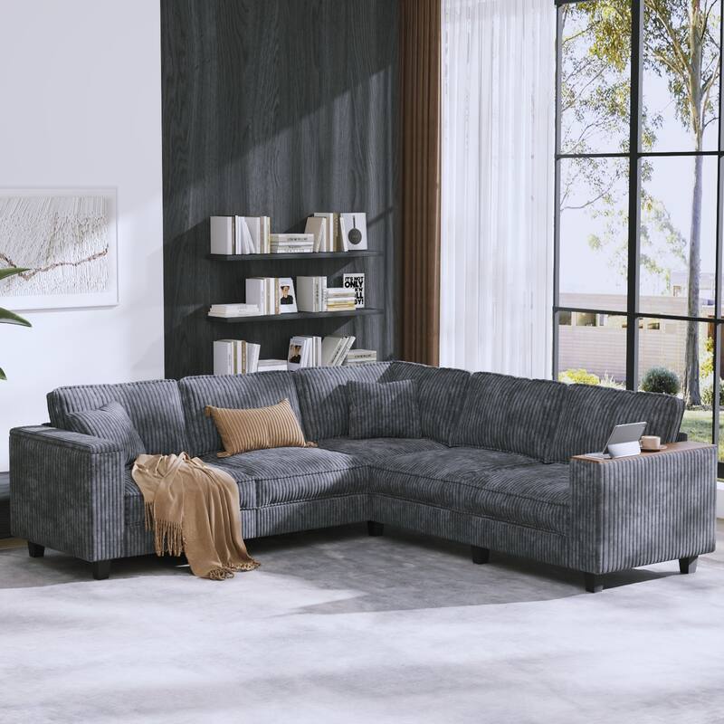 Christopher Knight Home - Jackson Oversized L-Shaped Corduroy Corner Couch with Armrest Storage