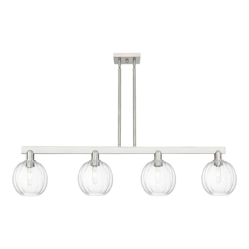 Innovations Lighting Urban Downtown - Preston - 4 Light 48" Globe Shade Stem Hung Island Light - Clear/Brushed Satin Nickel