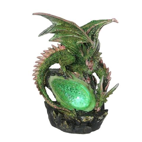 Glittery Green Two Headed Dragon Color Changing Led Geode Statue - 7.75 X 5.5 X 4.75 inches
