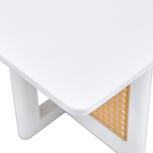 Chinese White Imitation Rattan Coffee Table, Rectangular Solid