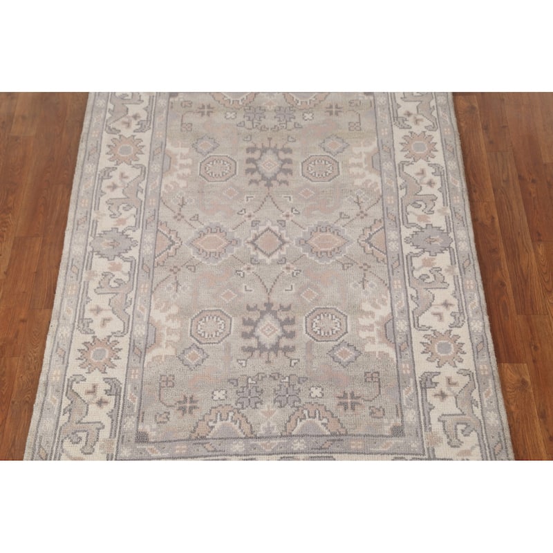 Beige / Ivory Oushak Area Rug Handmade Oriental Wool Carpet - 4'0"x 5'10"