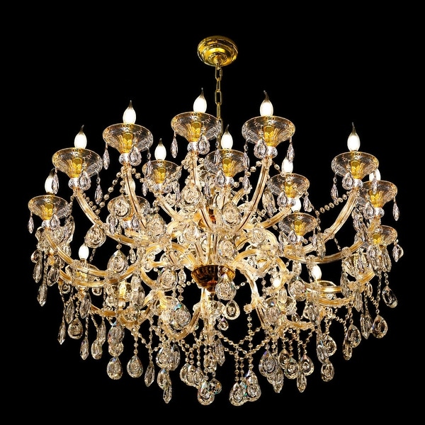 Maria Theresa 45in Wide Gold 24 Light Crystal Chandelier - Bed