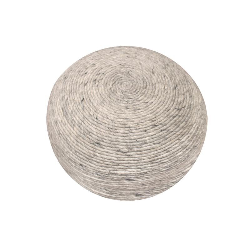 20" Gray Wool Round Ribbed Pouf Ottoman