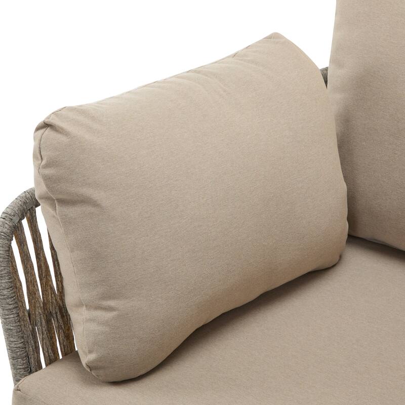 Outdoor Rope Weave Lounge Chair, Modern Patio Accent Armchair with Metal Frame & Cushions for Backyard, Balcony, Living Room