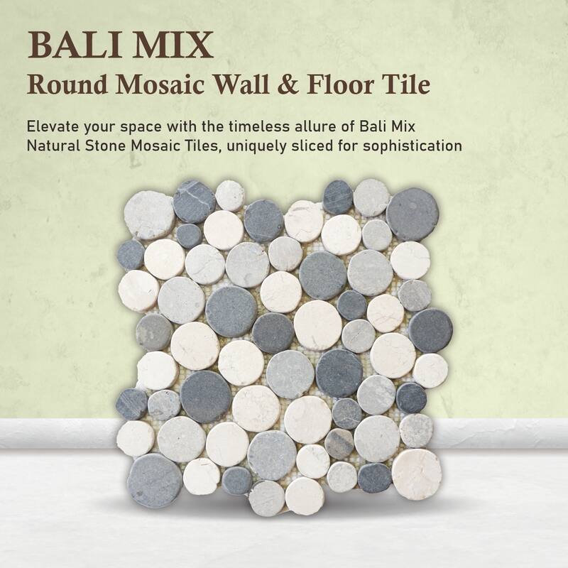 Bali Mix Round Mosaic, Backsplash Kitchen Walls, Shower and Bathroom Floors 12" X 12" (5 Sqft per case) - Case (5 Tiles)