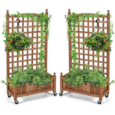 Costway 2PC 50in Wood Planter Box w/Trellis Mobile Raised Bed for - See details