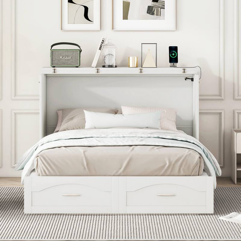 Murphy Bed Wall Bed with Drawer and a Set of Sockets & USB Ports