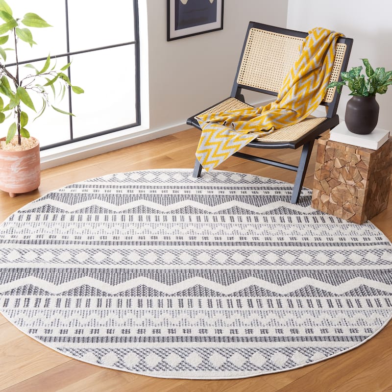 SAFAVIEH Alamo Farkhondeh Rustic Moroccan Rug - 6'7" Round - Charcoal/Ivory