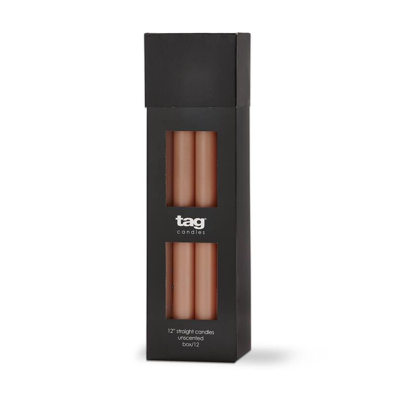 Color Studio 12" Straight Taper Unscented Smokeless Paraffin Wax Candle Blush, Burn Time 12 hrs. Set 12
