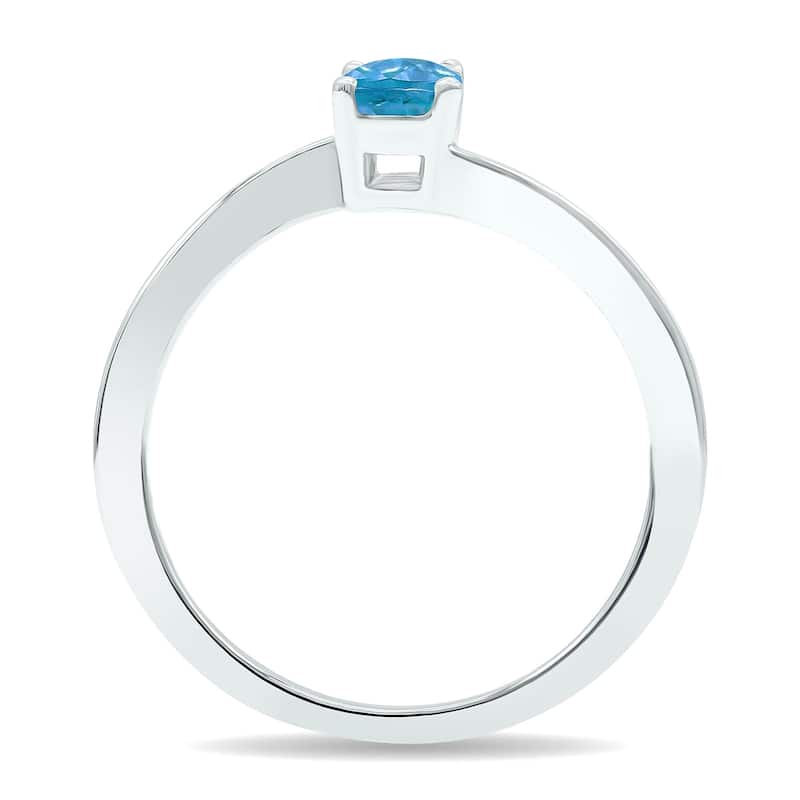 Women's Solitaire Blue Topaz Wave Ring in 10K White Gold