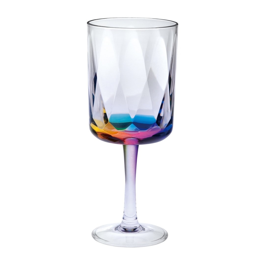 Rainbow Diamond Plastic Wine Glasses Set of 4 (16oz), BPA Free Acrylic Wine Glass Set