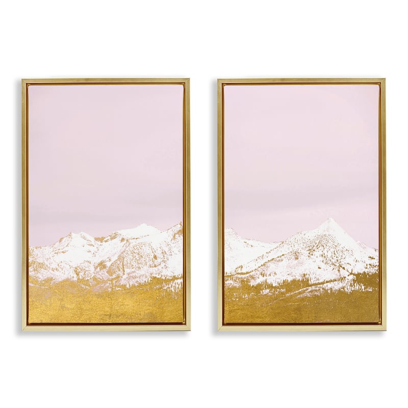 Stupell Snow Tipped Mountains on Pink Framed Floater Canvas Wall Art Design By Gemma Bardot (Set of 2) - 21 x 31 - Gold
