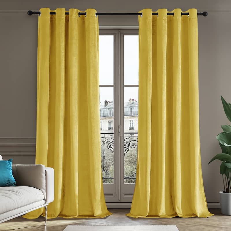 Deconovo Velvet Blackout Curtains, 2 Panels, Thermal Insulated - 52x63 Inch - Yellow