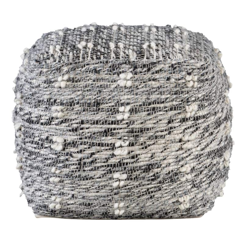 Handwoven Geometric Pouf Ottoman - 18" - Charcoal Gray