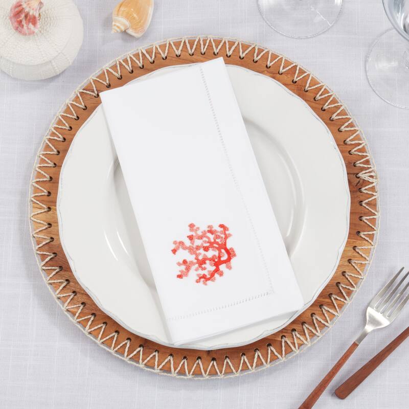 Underwater Fantasy Embroidered Coral Napkin (Set of 6) - 20"x20"