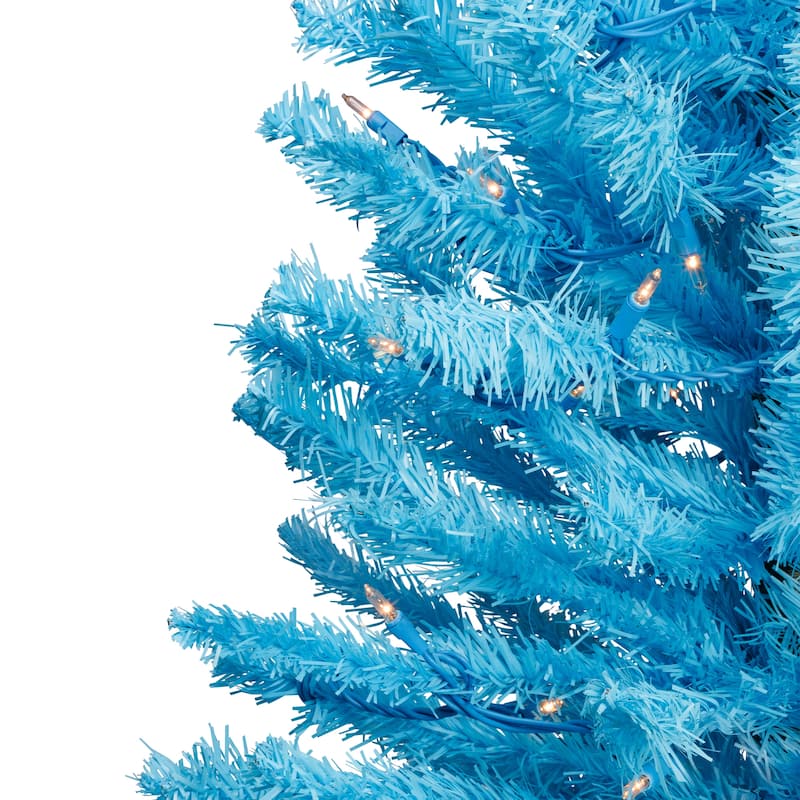 Pre-Lit Medium Artificial Pine Christmas Tree - 4' - Sky Blue - Clear Lights - 4 Foot