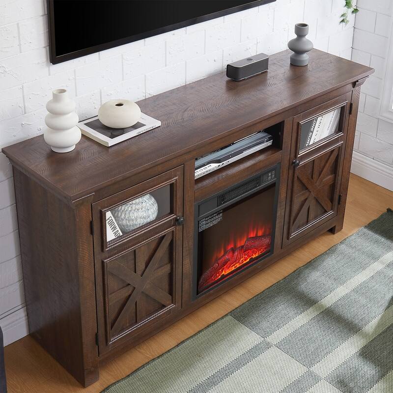 58-60" Fireplace TV Stand for 55-65" TVs w/ 18-23" Insert Farmhouse/Modern/Rustic Barn/Glass Doors Espresso/Grey/Brown/White Oak