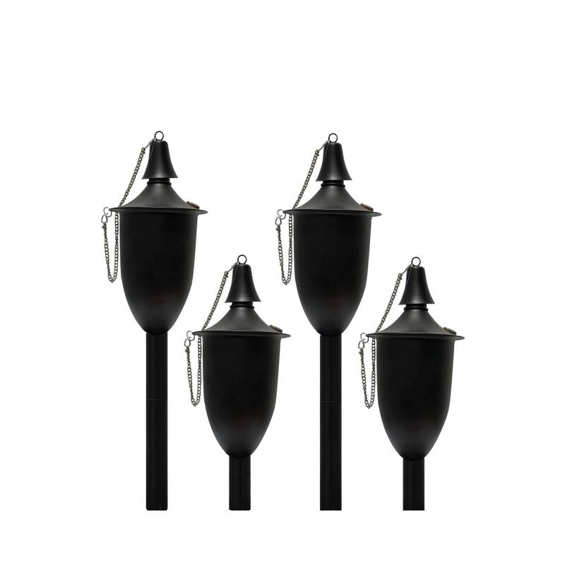 Small Elegant Tiki Torch - Smooth Black - 4 Pack