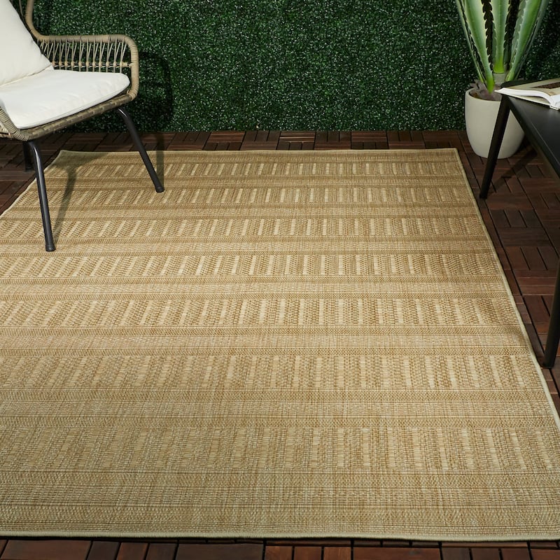 Jarrett Flatweave Stripe Indoor/Outdoor Area Rug - 7'10" x 10' - Beige