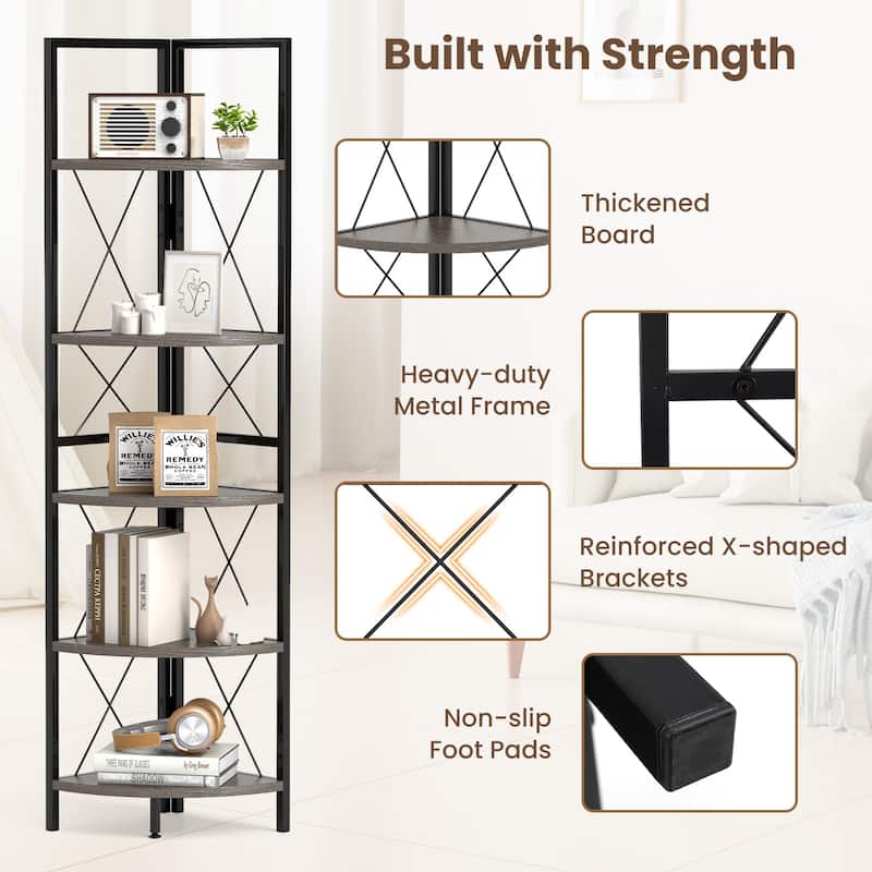 Gymax 2 PCS 5-tier Corner Display Rack Corner Ladder Bookshelf w/