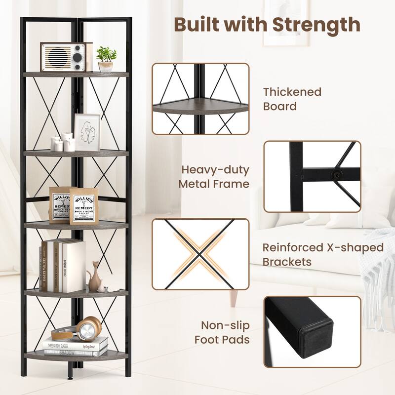 Gymax 5-tier Corner Display Rack Corner Ladder Bookshelf w/ Sturdy