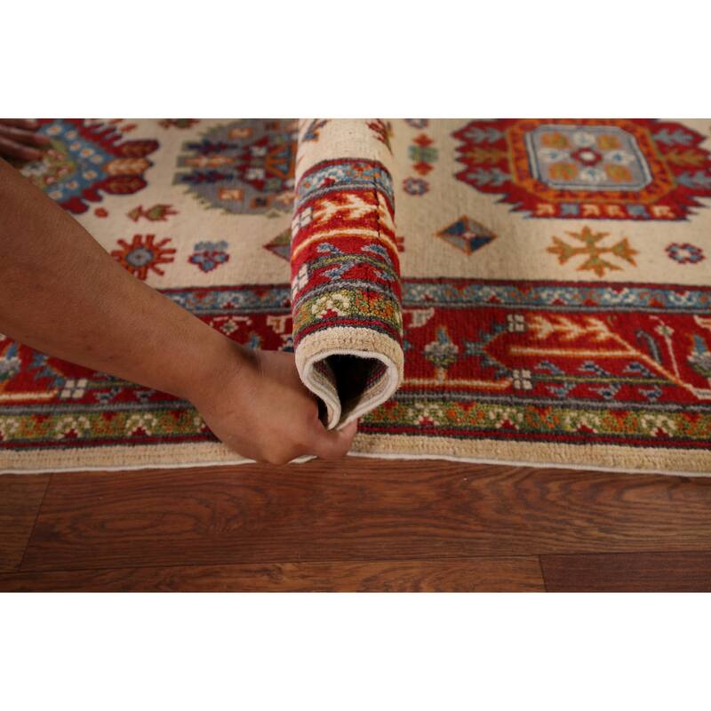 Geometric Beige Kazak Oriental Runner Rug Handmade Wool Carpet - 2'9" x 12'10"