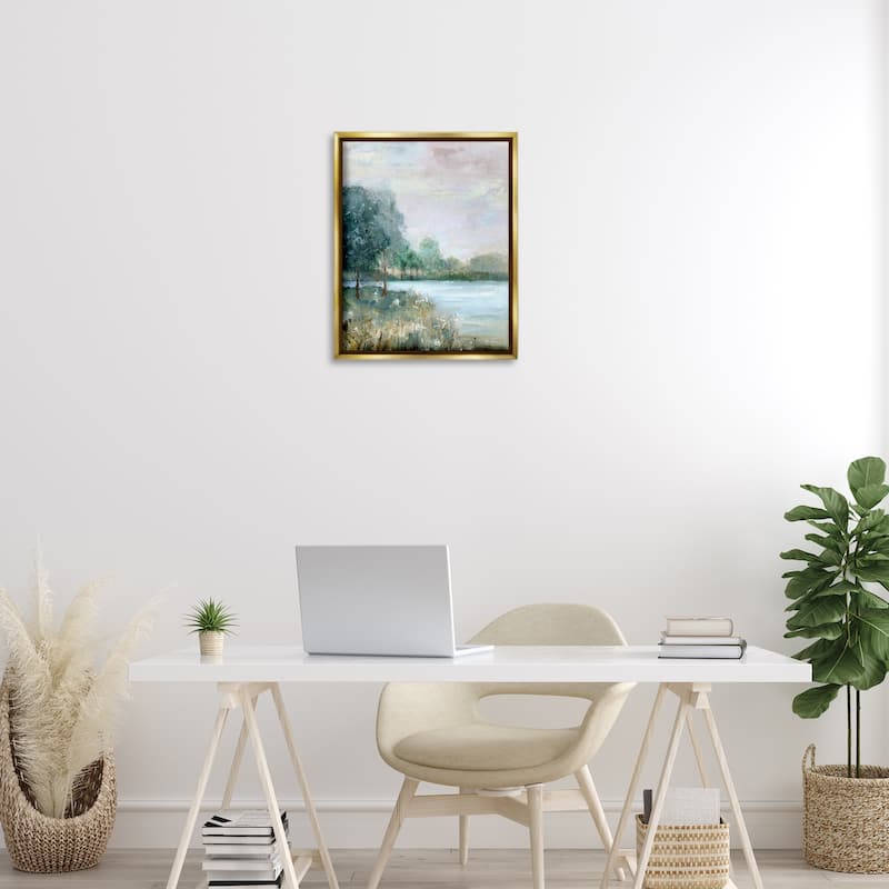 Stupell Serene Riverside View Framed Floater Canvas Wall Art Design By Sally Swatland