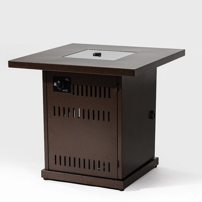 GDFStudio - Hayden 28-Inch Square Propane Fire Pit Table with Stainless Steel Lid and Dual-Use Dining Top