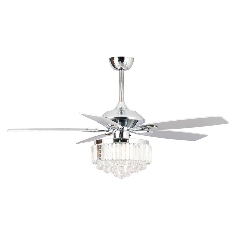 Modern 52-inch Wood 5-Blade Crystal LED Ceiling Fan with Remote - 52-in