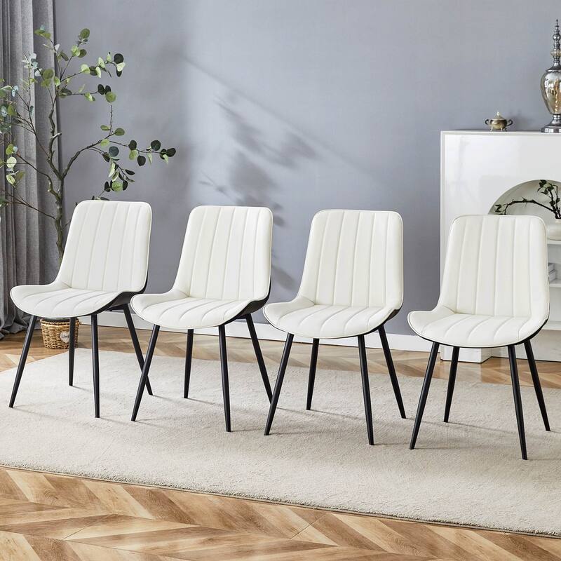 Dining Chair Set of 4 PU Extended Seating with Black Metal Legs