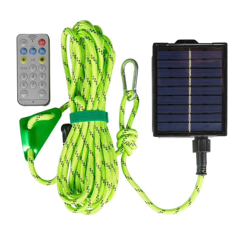 Novelty Lights Solar Paracord Rope, 23ft Green Glow Rope with Remote