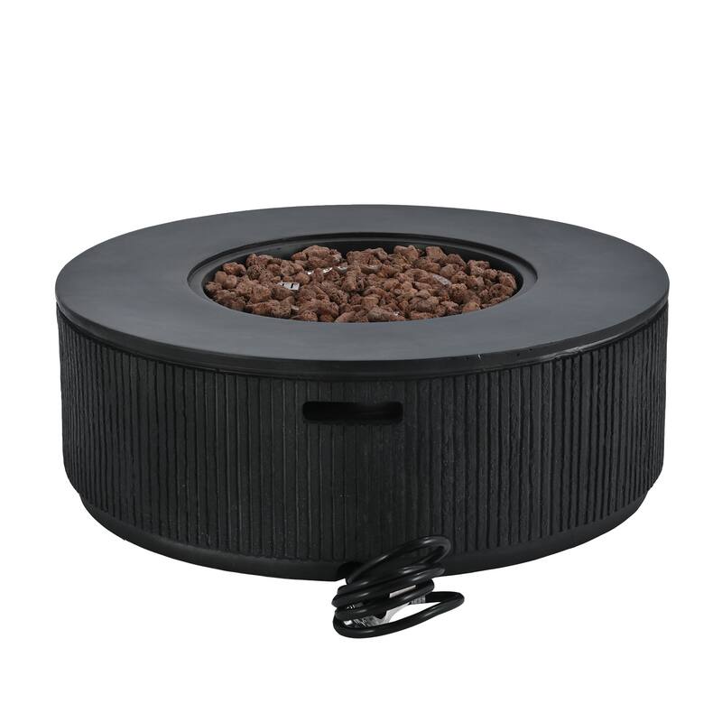 38.19" Propane Outdoor Fire Pit with Vertical Stripe Design, 50000 BTU Round Fire Pit Table with Steel Burner, Flame Control