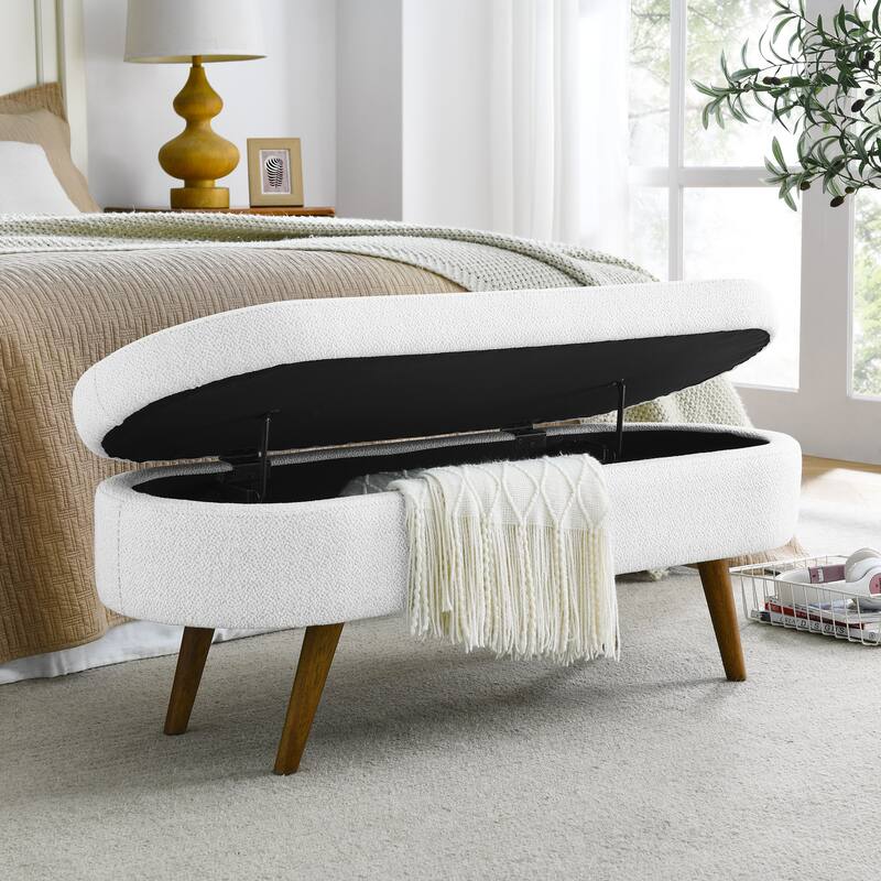 Upholstered Bench with Rubberwood Legs Entry Ottoman Seat, Exquisite Storage Stool Decorative Stool with Flipping Lid