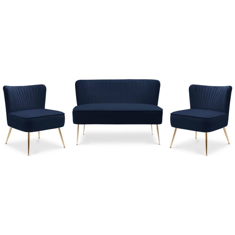Farrah Upholstered Velvet Polyester Living Room Set With 25 inch Accent Chairs (3-Piece)