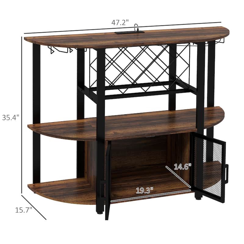 Liquor Cabinet Bar Stand with 10-Bottle Wine Rack, Glass Holders, Wine Bar Cabinet with Charging Station and LED Lights