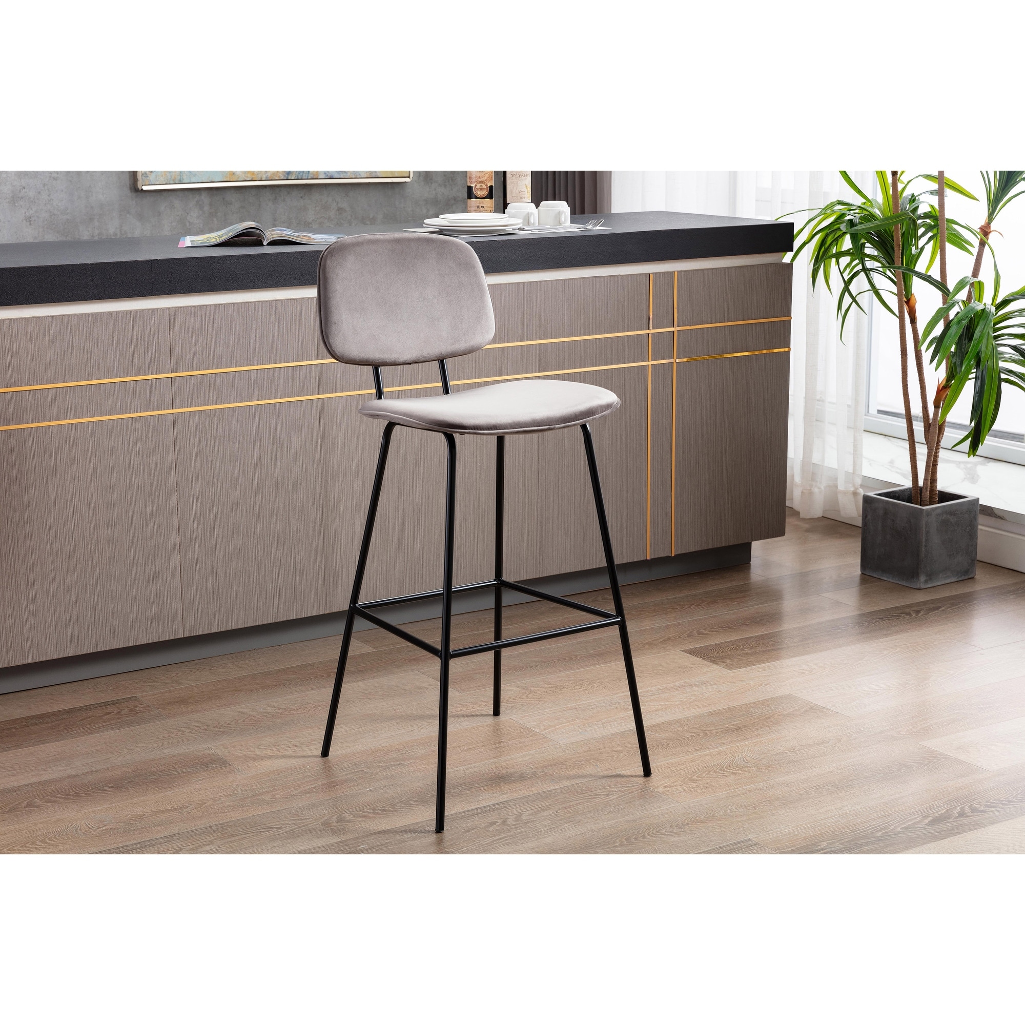 Porthos Home Soren Bar Stools Set Of 2 Velvet Upholstery Iron Legs