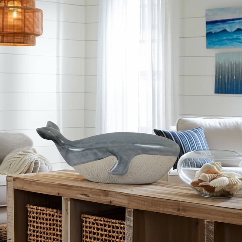Stoneware Figurine Texture Coastal Whale Decorative Accent - 6" Blue - 14" x 6" x 6"